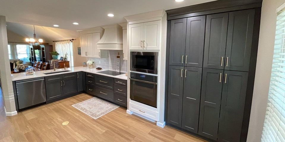 gray and white kitchen with brass hardware and white countertops in a san antonio kitchen renovation
