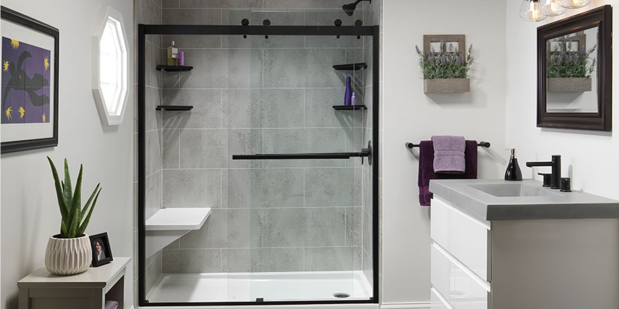 san antonio bathroom renovation with floating vanity and neutral colors